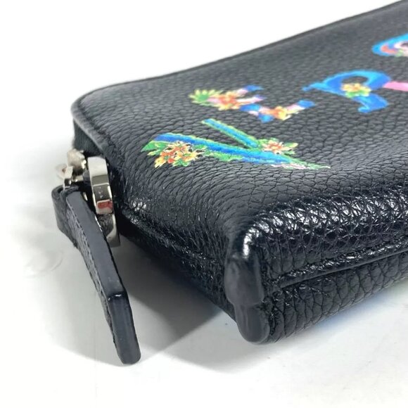 VERSACE Large logo Wallet Coin Compartment Zip Around coin purse Leather Black - Picture 8 of 14